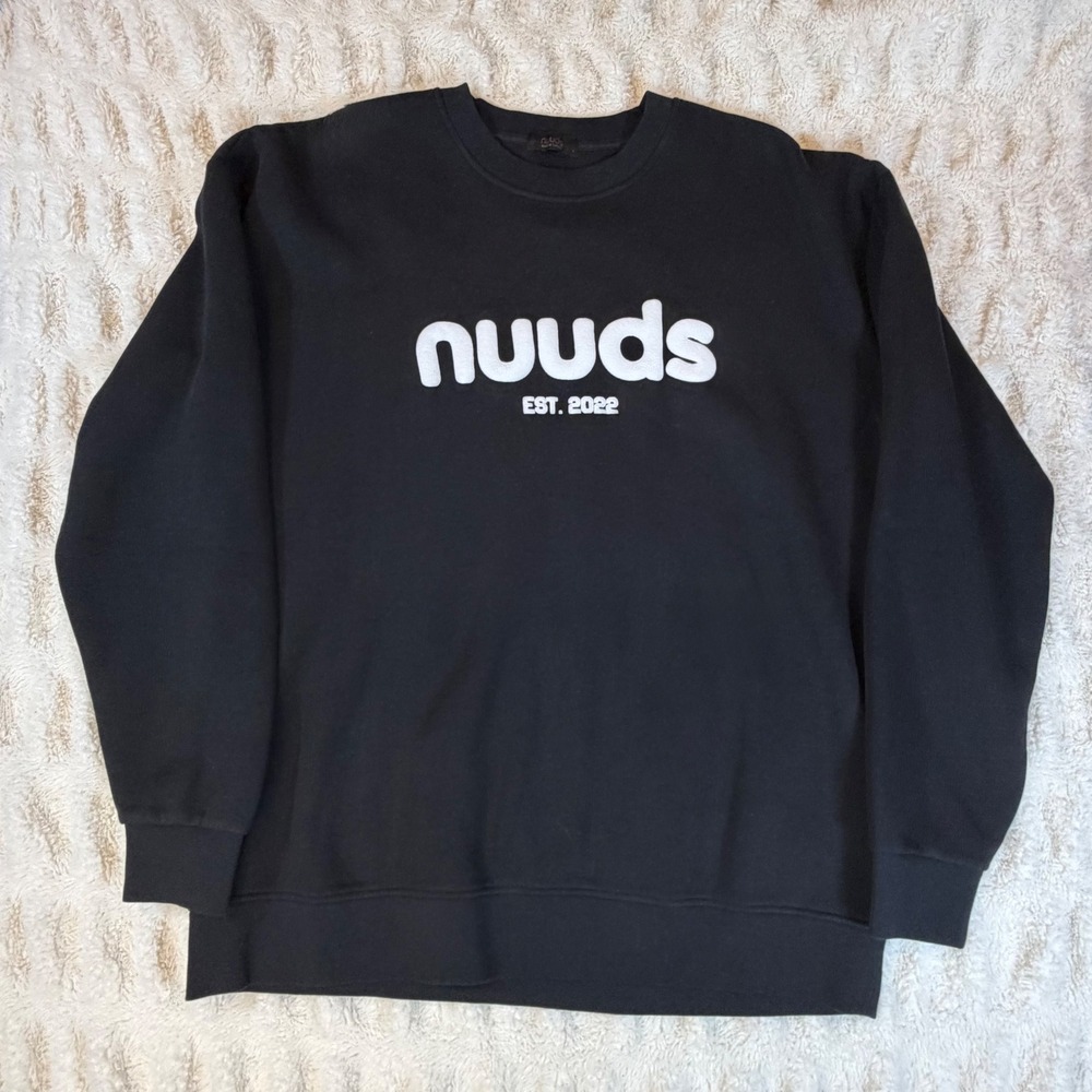 Nuuds Black Graphic Crewneck Sweatshirt EST 2022 Puff Print Logo Size L